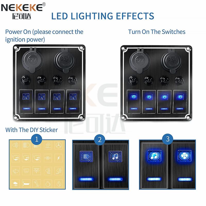Waterproof IP65 Marine Switch Panel with Dual USB Charger Port and Aluminum Construction