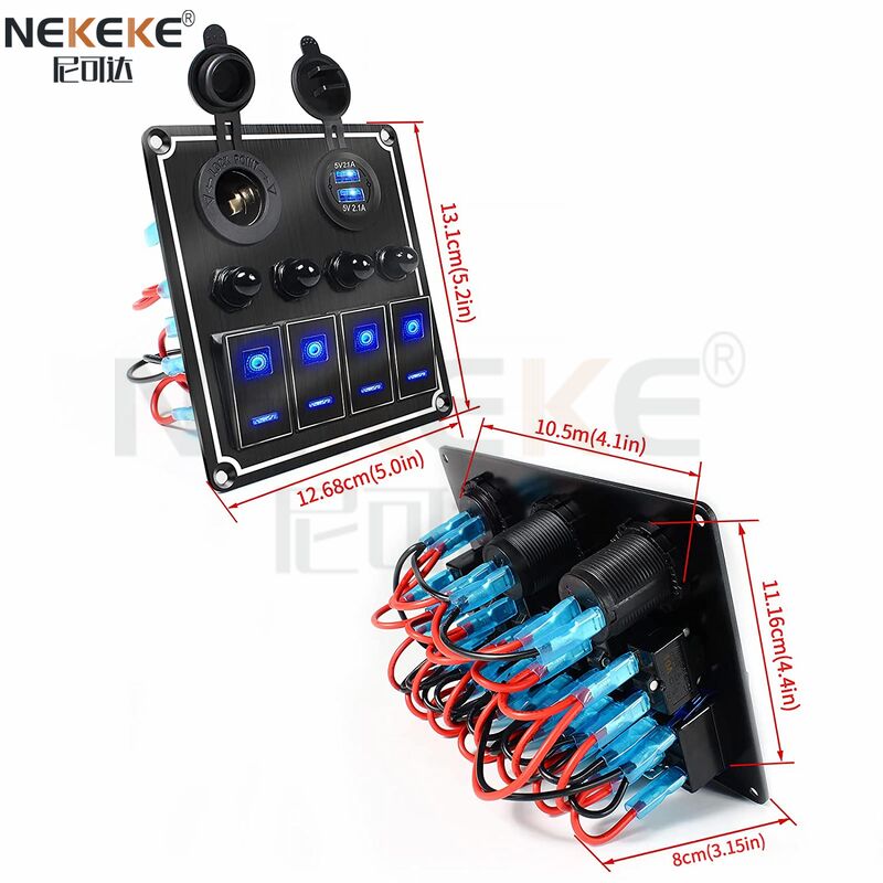 Waterproof IP65 Marine Switch Panel with Dual USB Charger Port and Aluminum Construction