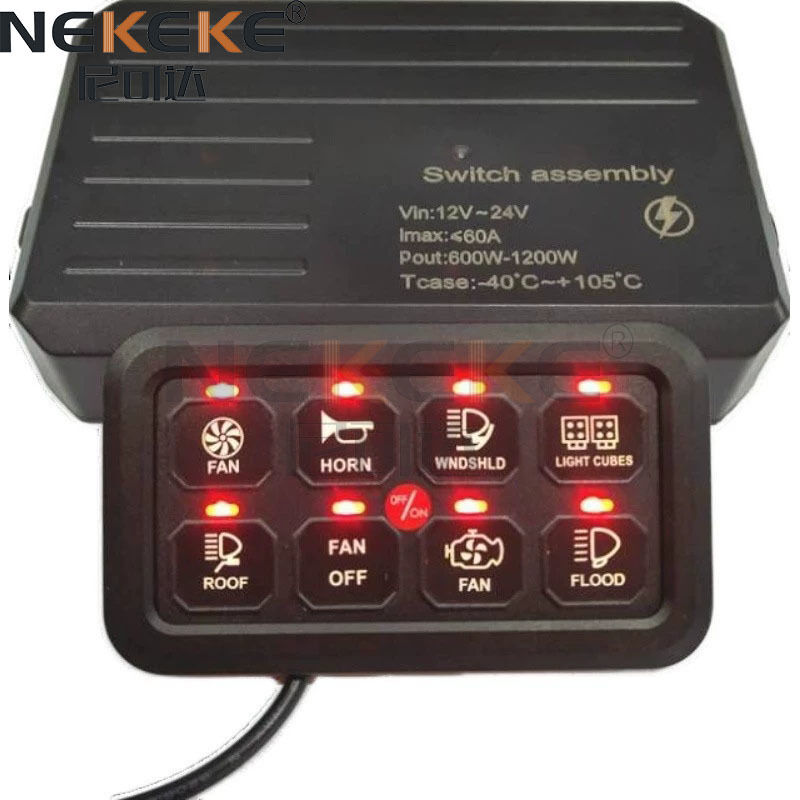 IP65 Waterproof 8 Gang Marine Switch Panel with 12-24V DC and 1200W Max Output for Circuit Control