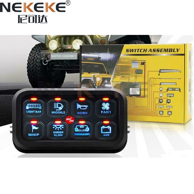 IP65 Waterproof 8 Gang Marine Switch Panel with 12-24V DC and 1200W Max Output for Circuit Control