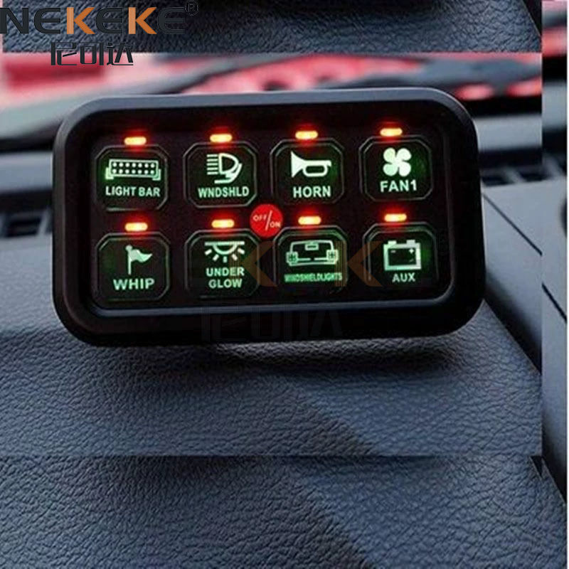 IP65 Waterproof 8 Gang Marine Switch Panel with 12-24V DC and 1200W Max Output for Circuit Control