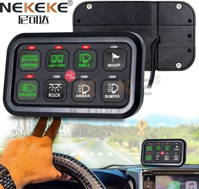 IP65 Waterproof 8 Gang Marine Switch Panel with 12-24V DC and 1200W Max Output for Circuit Control