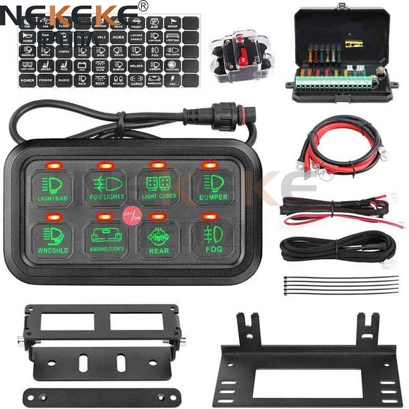 IP65 Waterproof 8 Gang Marine Switch Panel with 12-24V DC and 1200W Max Output for Circuit Control