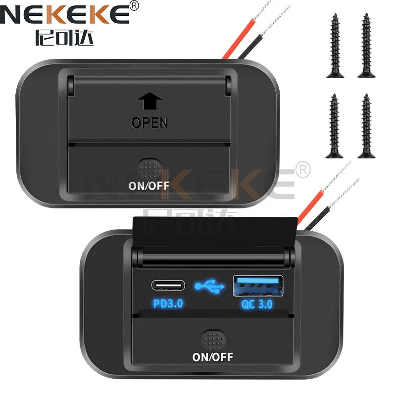 Waterproof ABS Marine Power Socket with 30W USB-C PD and 18W QC3.0 USB-A Ports for Cars and Boats