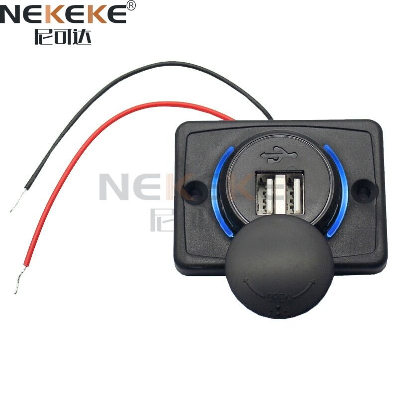 Waterproof 12V-24V Marine Power Socket Dual USB Fast Charger with LED for Cars and Boats