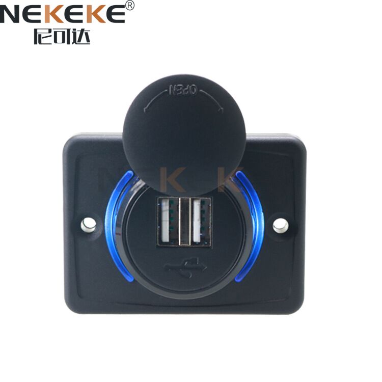 Waterproof 12V-24V Marine Power Socket Dual USB Fast Charger with LED for Cars and Boats