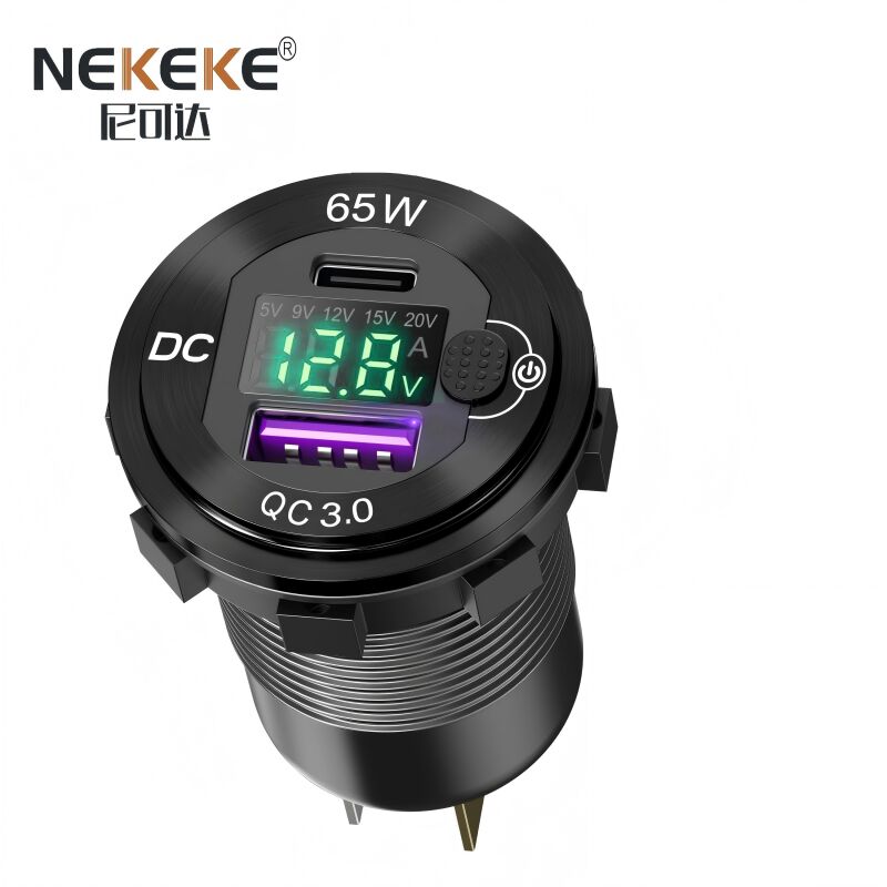 65W Usb Charger Socket With Digital Voltmeter And Ammeter For Marine And Vehicle 12V 24V Dc Input