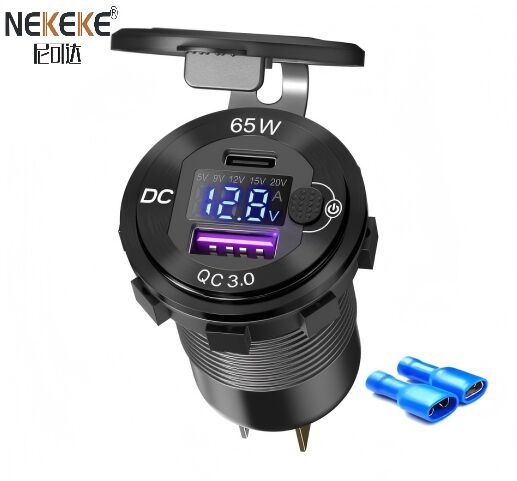 65W Usb Charger Socket With Digital Voltmeter And Ammeter For Marine And Vehicle 12V 24V Dc Input