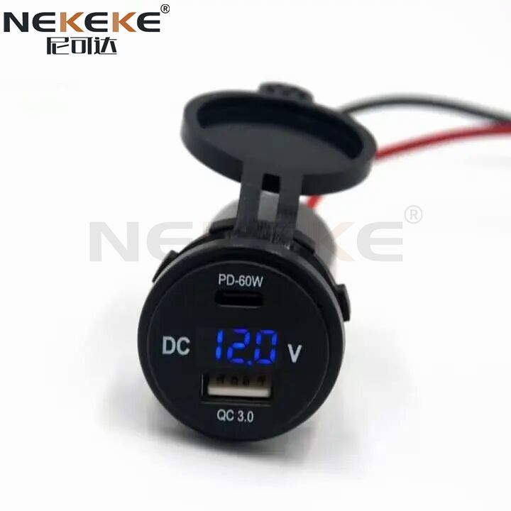 60W PD Type C QC3.0 USB Car Charger Socket With Voltmeter 12V 24V For Marine Vehicle