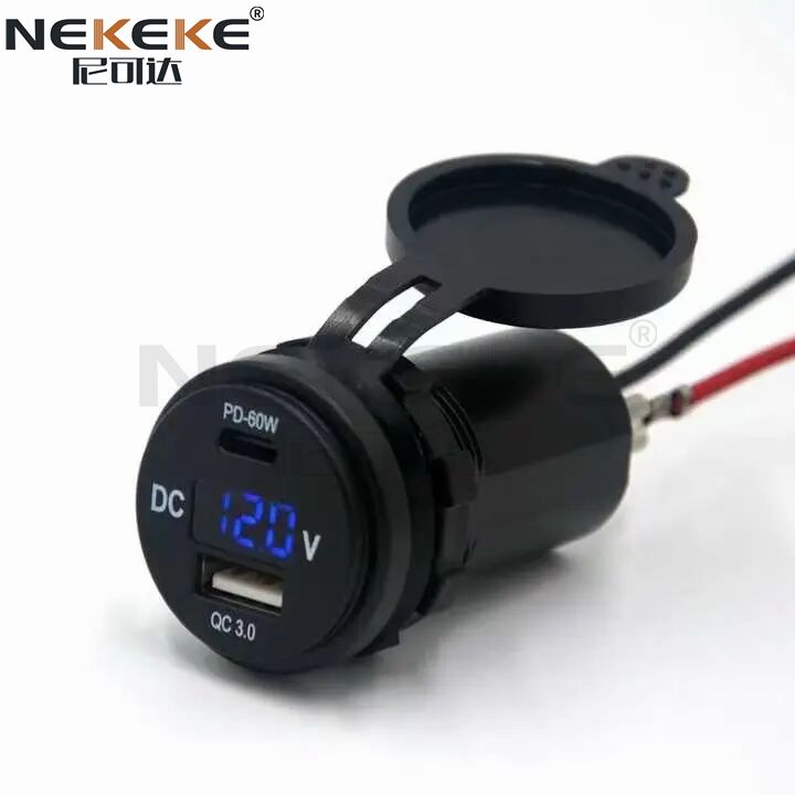 60W PD Type C QC3.0 USB Car Charger Socket With Voltmeter 12V 24V For Marine Vehicle