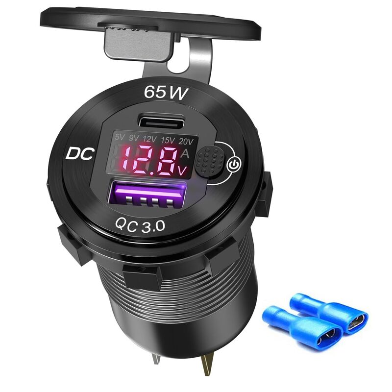 65W Usb Charger Socket With Digital Voltmeter And Ammeter For Marine And Vehicle 12V 24V Dc Input