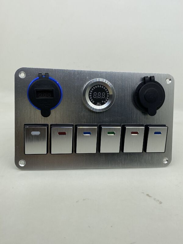 6 Gang Marine Switch Panel With Dual QC3.0 USB Charger And Aluminum Alloy Housing For Boats And RVs