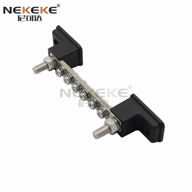 6-Position Screw Fixed Single Power Distribution Bus Bar With PC Dustproof Cover - Nickel-plated Copper (RV/Marine/Solar) 100A-150A Capacity