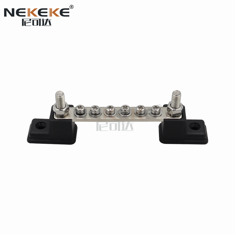 6-Position Screw Fixed Single Power Distribution Bus Bar With PC Dustproof Cover - Nickel-plated Copper (RV/Marine/Solar) 100A-150A Capacity