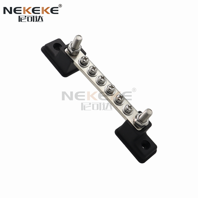 6-Position Screw Fixed Single Power Distribution Bus Bar With PC Dustproof Cover - Nickel-plated Copper (RV/Marine/Solar) 100A-150A Capacity