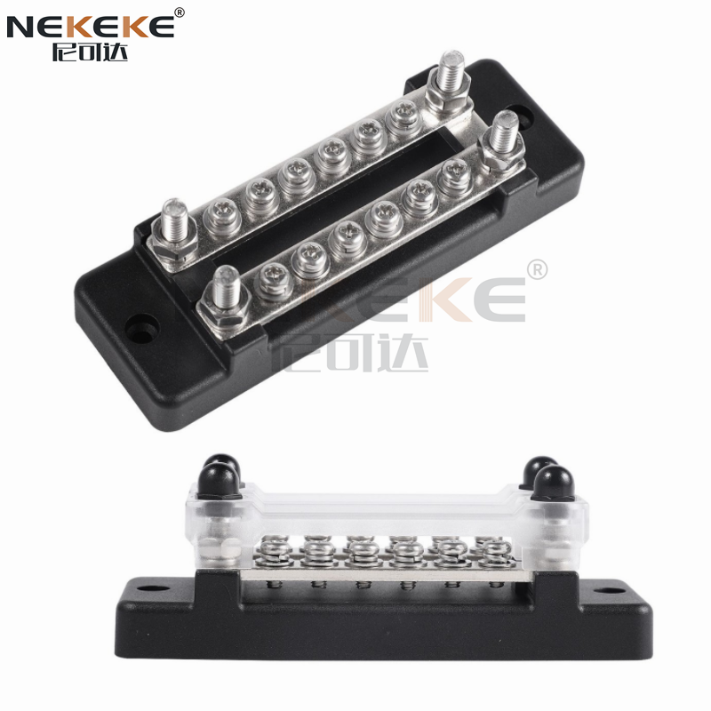 6-Position Double Row Solid Bus Bar With PC Cover - Nickel-plated Copper (RV/Marine/Auto) 100A-150A Capacity