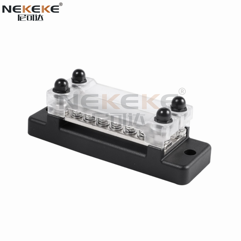 6-Position Double Row Solid Bus Bar With PC Cover - Nickel-plated Copper (RV/Marine/Auto) 100A-150A Capacity