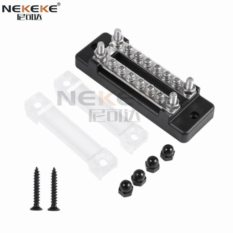 6-Position Double Row Solid Bus Bar With PC Cover - Nickel-plated Copper (RV/Marine/Auto) 100A-150A Capacity