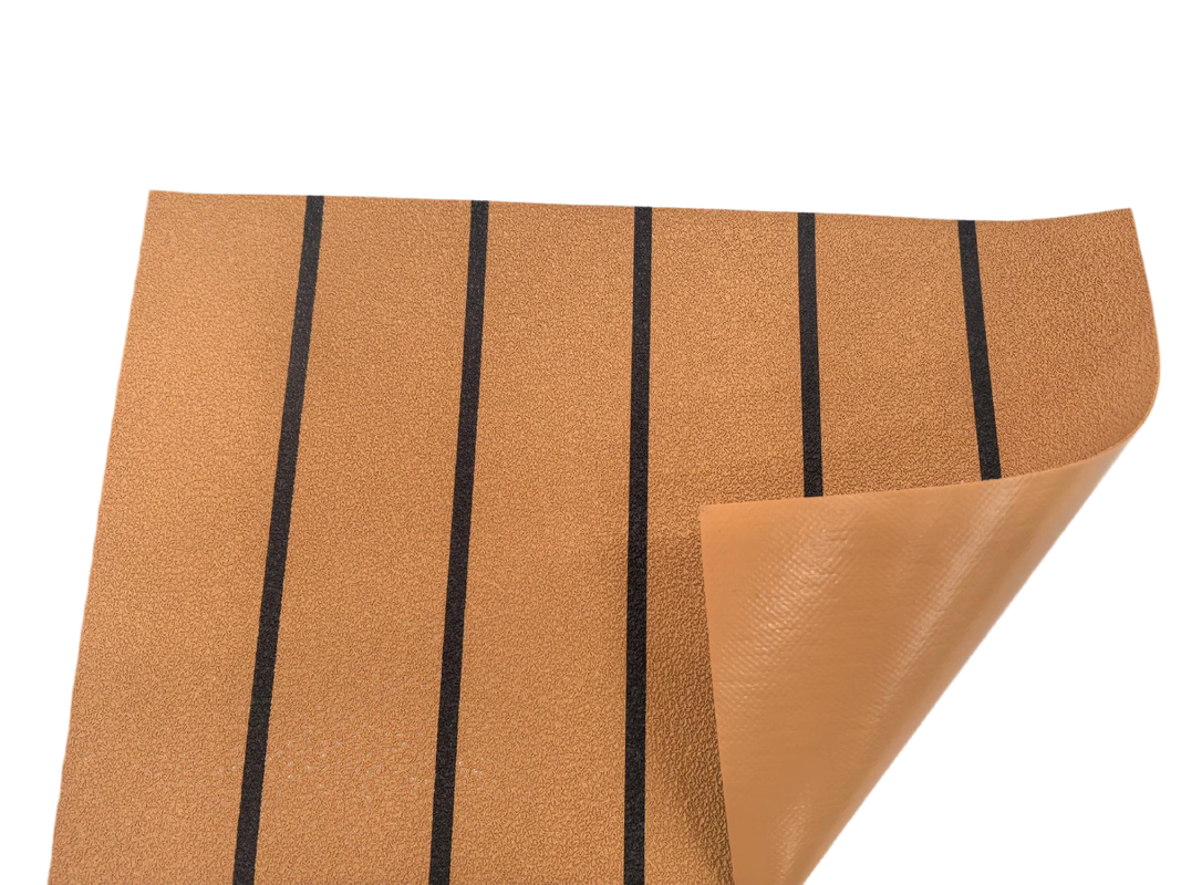 Self-Adhesive PVC Marine Non-Slip Flooring Mat, Macadam Texture Brown Black Striped Boat Deck Pad, UV Resistant Anti-Skid Mat For Inflatable Boats And Yachts