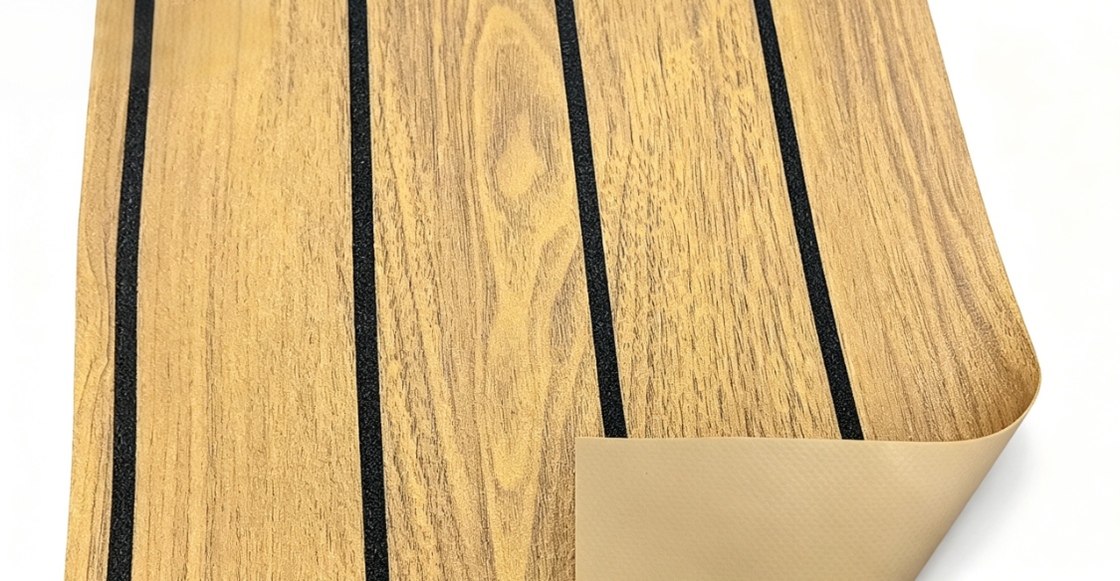 Self Adhesive PVC Marine Non Slip Mat Teak Wood Grain Boat Deck Pad UV Resistant Anti Skid Self Adhesive Flooring For Inflatable Boats Yachts