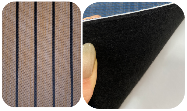 PVC Woven Marine Carpet Brown Black Stripe Anti Slip Waterproof Floor Mat With Pile Bottom For Boats Yachts