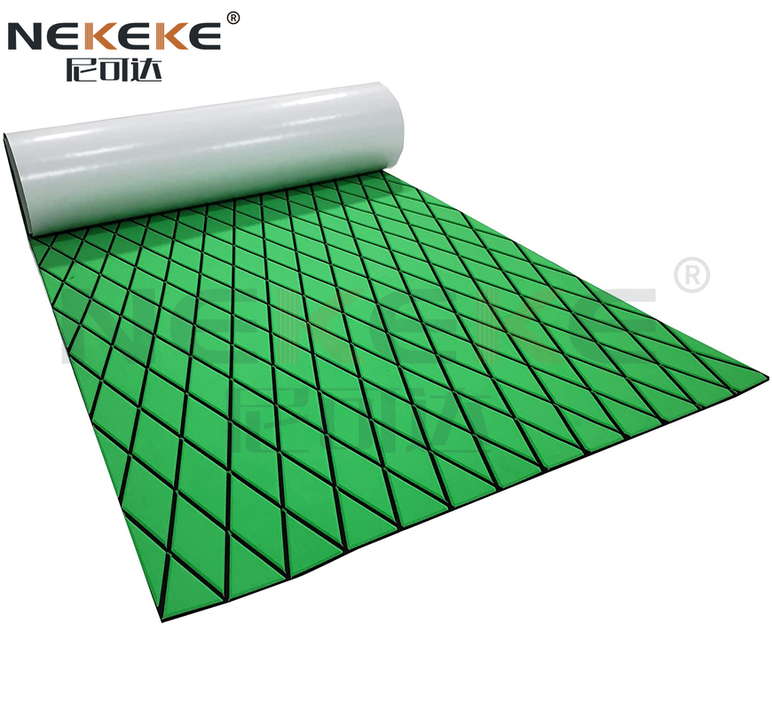 Self Adhesive EVA Deck Sheet Green Black Embossed Diamond Anti Slip Waterproof Foam Mat for Boat Gym Pool Garage