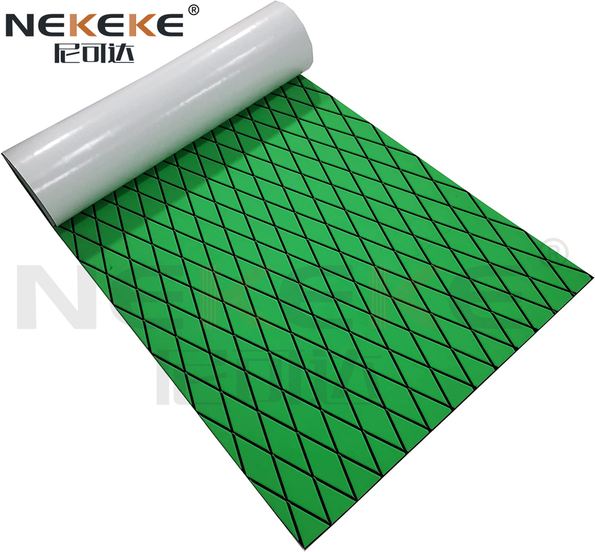 Self Adhesive EVA Deck Sheet Green Black Embossed Diamond Anti Slip Waterproof Foam Mat for Boat Gym Pool Garage