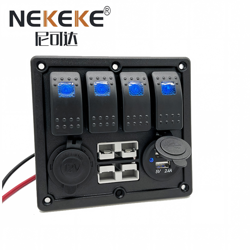 4 Gang ABS Switch Panel with 50A Anderson Socket and Power Socket and Dual USB Socket