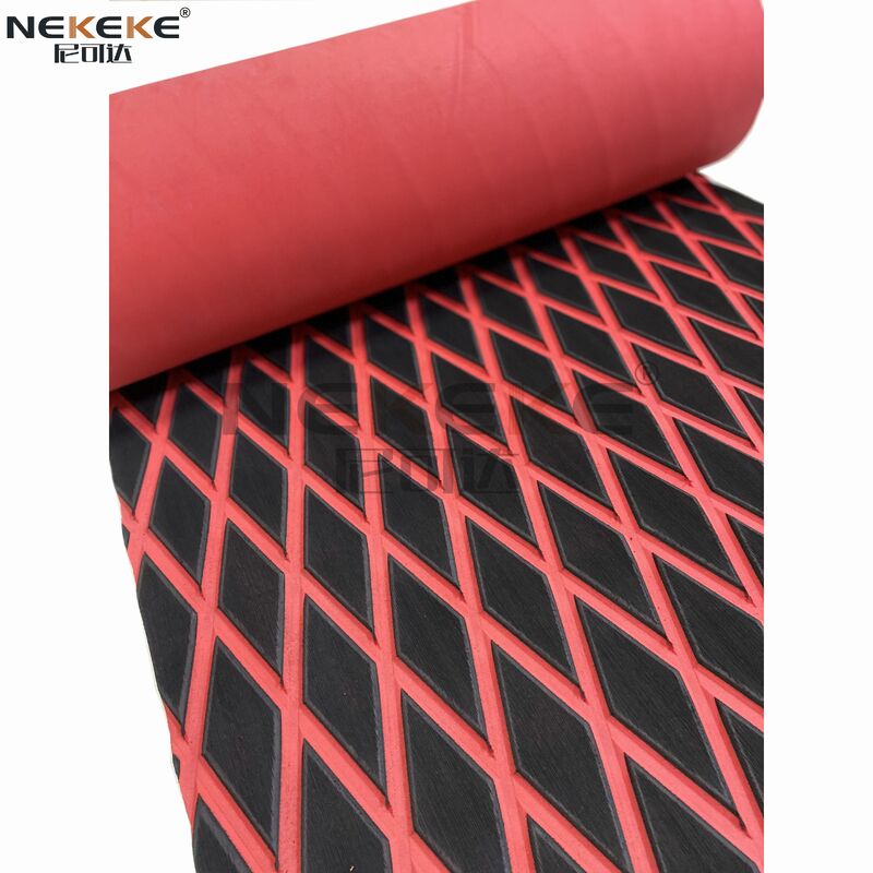 Self Adhesive EVA Deck Sheet Black Red Embossed Diamond Anti Slip Waterproof Foam Mat