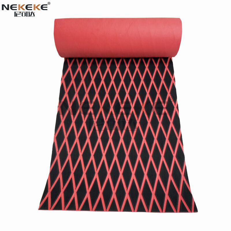Self Adhesive EVA Deck Sheet Black Red Embossed Diamond Anti Slip Waterproof Foam Mat