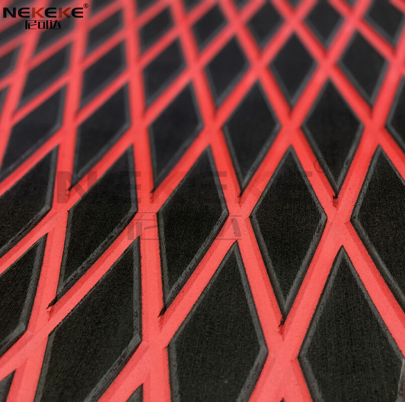 Self Adhesive EVA Deck Sheet Black Red Embossed Diamond Anti Slip Waterproof Foam Mat