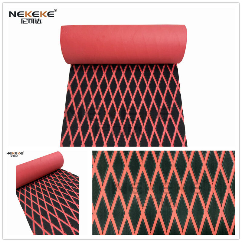 Self Adhesive EVA Deck Sheet Black Red Embossed Diamond Anti Slip Waterproof Foam Mat