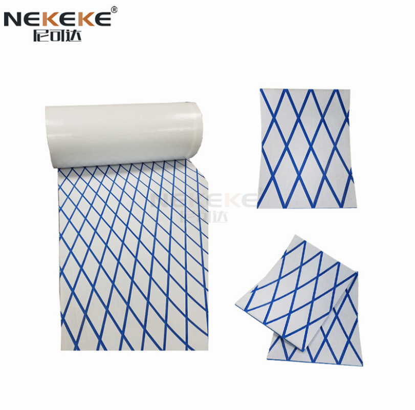 Self Adhesive EVA Deck Sheet Light Grey Blue Embossed Diamond Anti Slip Waterproof Foam Mat