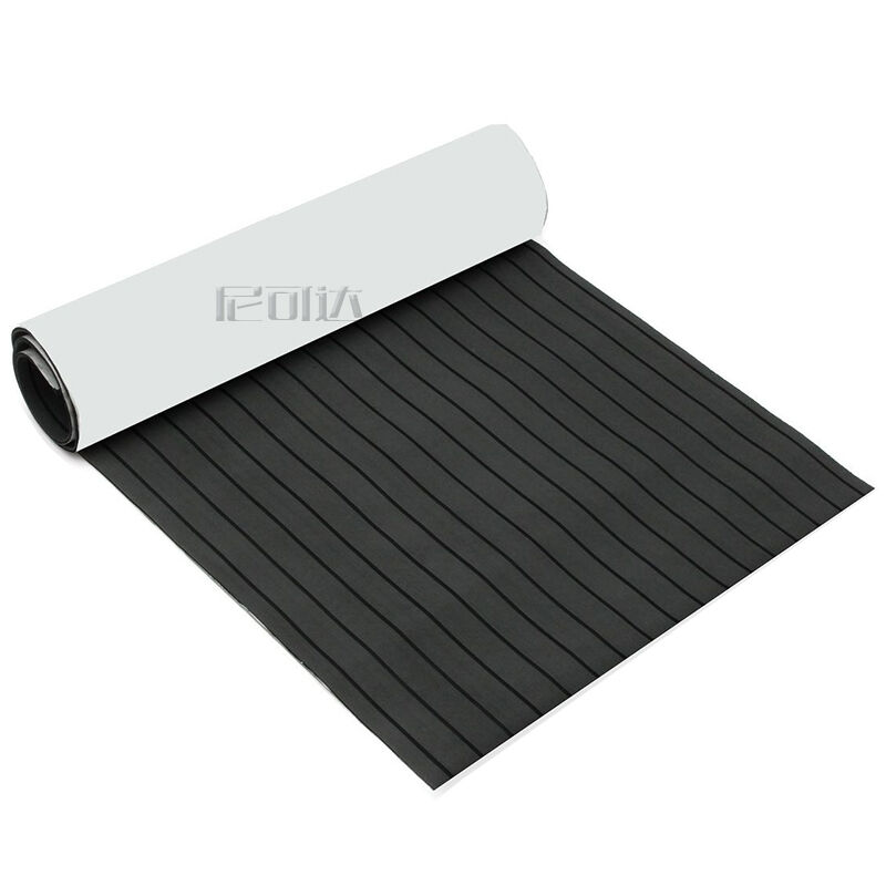 Self Adhesive Straight Groove EVA Boat Deck Mat Dark Grey Black Stripe Waterproof Anti Slip Marine Flooring