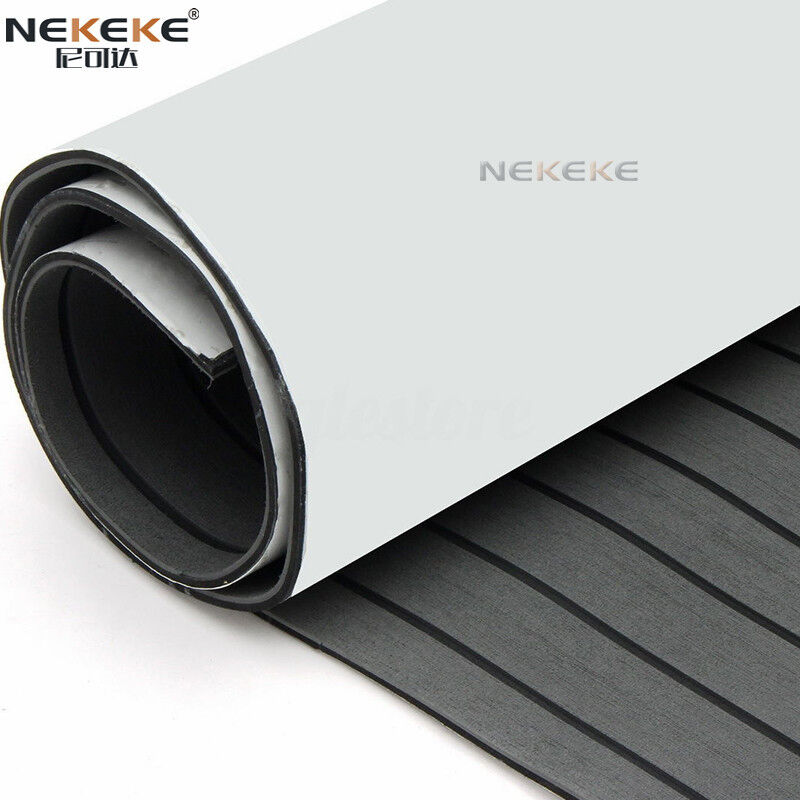 Self Adhesive Straight Groove EVA Boat Deck Mat Dark Grey Black Stripe Waterproof Anti Slip Marine Flooring