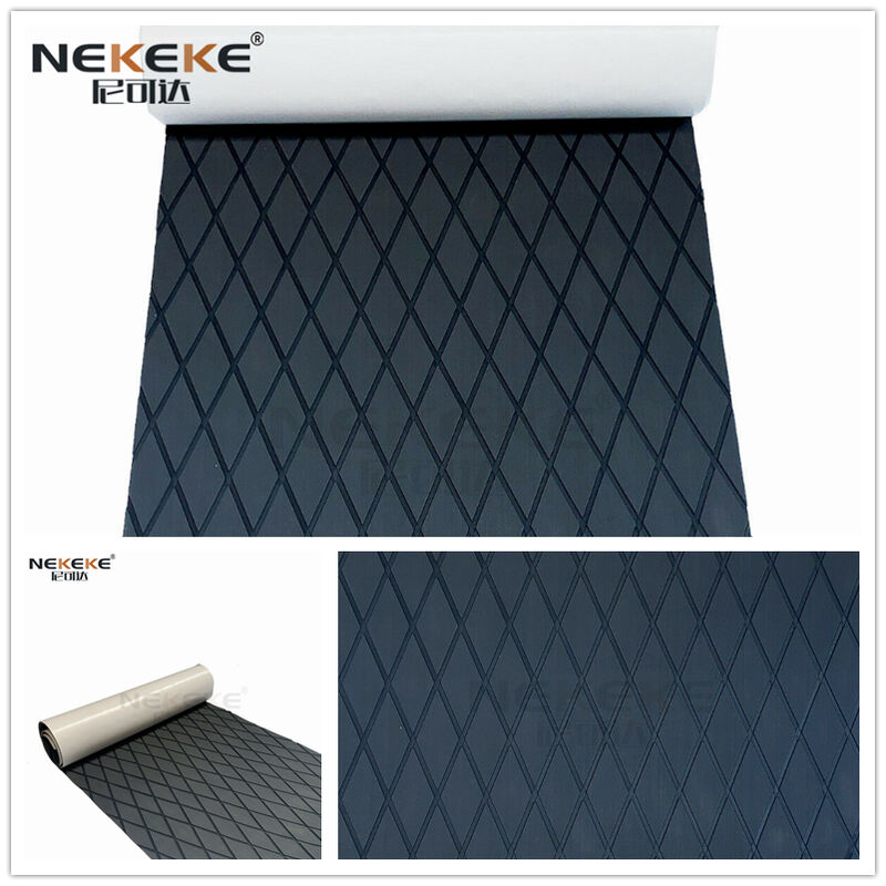 Self Adhesive EVA Diamond Pattern Deck Mat Dark Grey Black Stripe Waterproof Anti Slip Marine Flooring