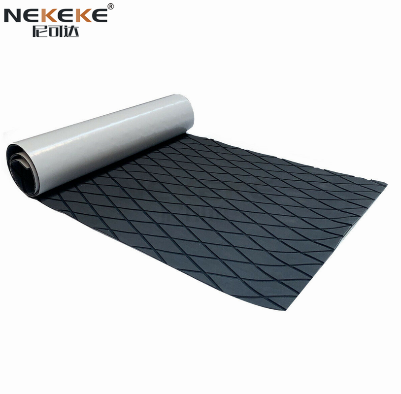 Self Adhesive EVA Diamond Pattern Deck Mat Dark Grey Black Stripe Waterproof Anti Slip Marine Flooring