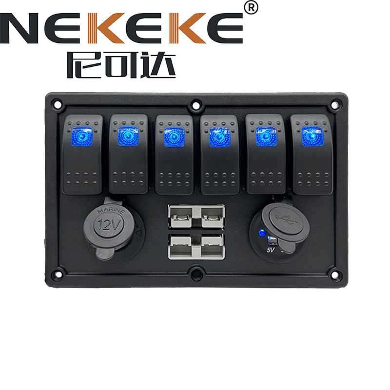 6 Gang ABS Switch Panel 50A Anderson Socket Power Socket and Dual USB Socket