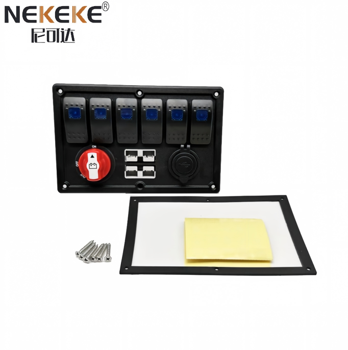 6 Gang Rocker Switch Panel With Dual USB And Anderson Connectors And Battery Switch
