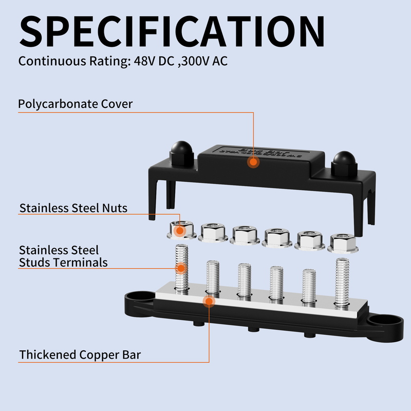 BB1931-6P Waterproof 6 Way Marine Bus Bar with Nickel Plated Copper for Power Distribution