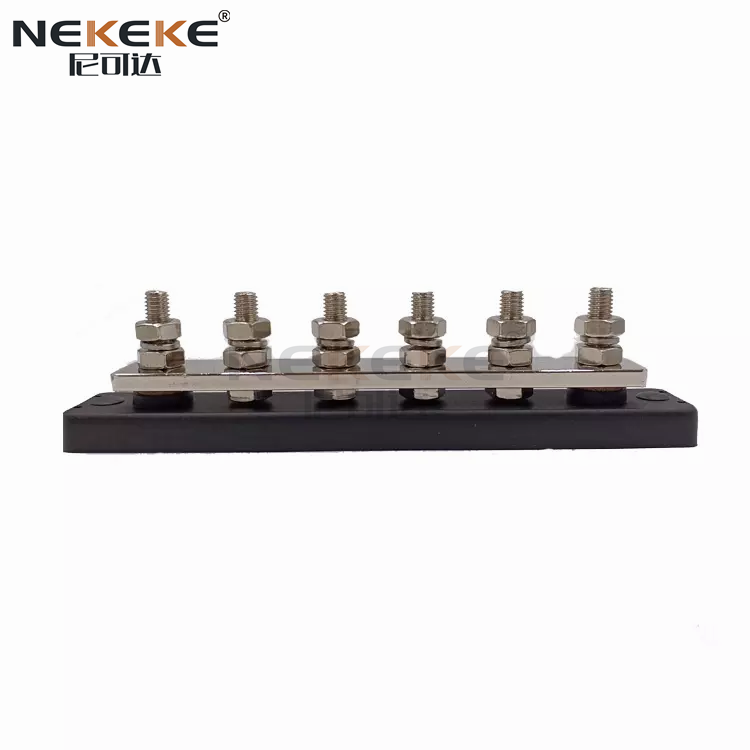 BB2108 150A Heavy Duty 4 Stud Bus Bar with Tin-Plated Copper and Flame Retardant ABS for Marine Applications