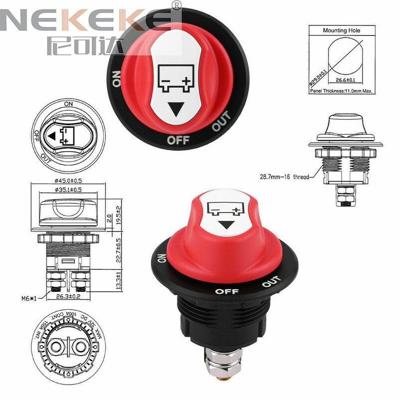 100A Continuous Rating Waterproof and Dustproof 2 Position ON OFF Marine Battery Disconnect Switch Battery Isolator Switch
