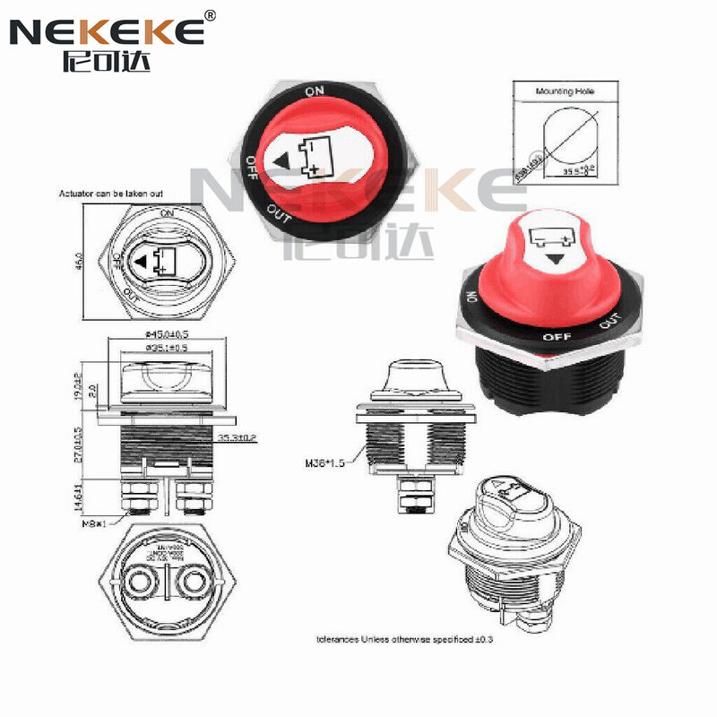 200A Continuous Rating Waterproof Dustproof 2 Position ON/OFF Marine Battery Disconnect Switch Battery Isolator Switch