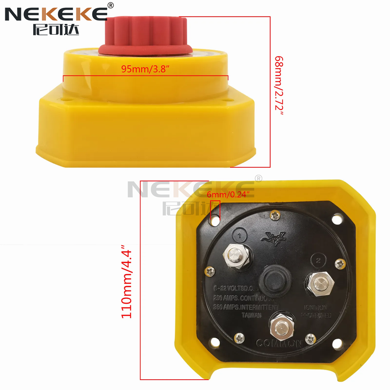 Key Lock Marine Battery Isolator Switch 250A Continuous Rating 2-ALL-1-OFF Battery Disconnect Switch