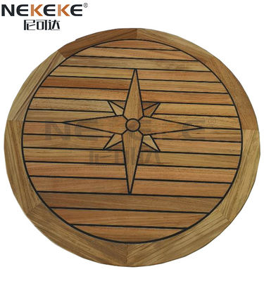 Round Wood Material Teak Boat Table Top 500mm 650mm With Black Deck Caulking