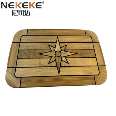Rectangular Marine Teak Table Top With Star Inlay Round Corners