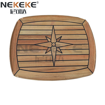 Handcrafted Marine Teak Tabletop With Star Inlay And Raised Edge