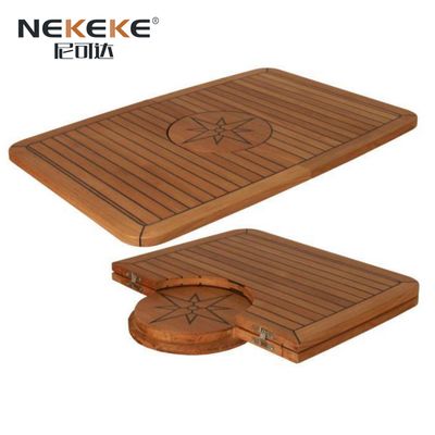 Barrel Folding Teak Table Top With Star Inlay For Boats And Yachts