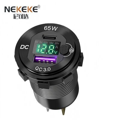 65W Usb Charger Socket With Digital Voltmeter And Ammeter For Marine And Vehicle 12V 24V Dc Input